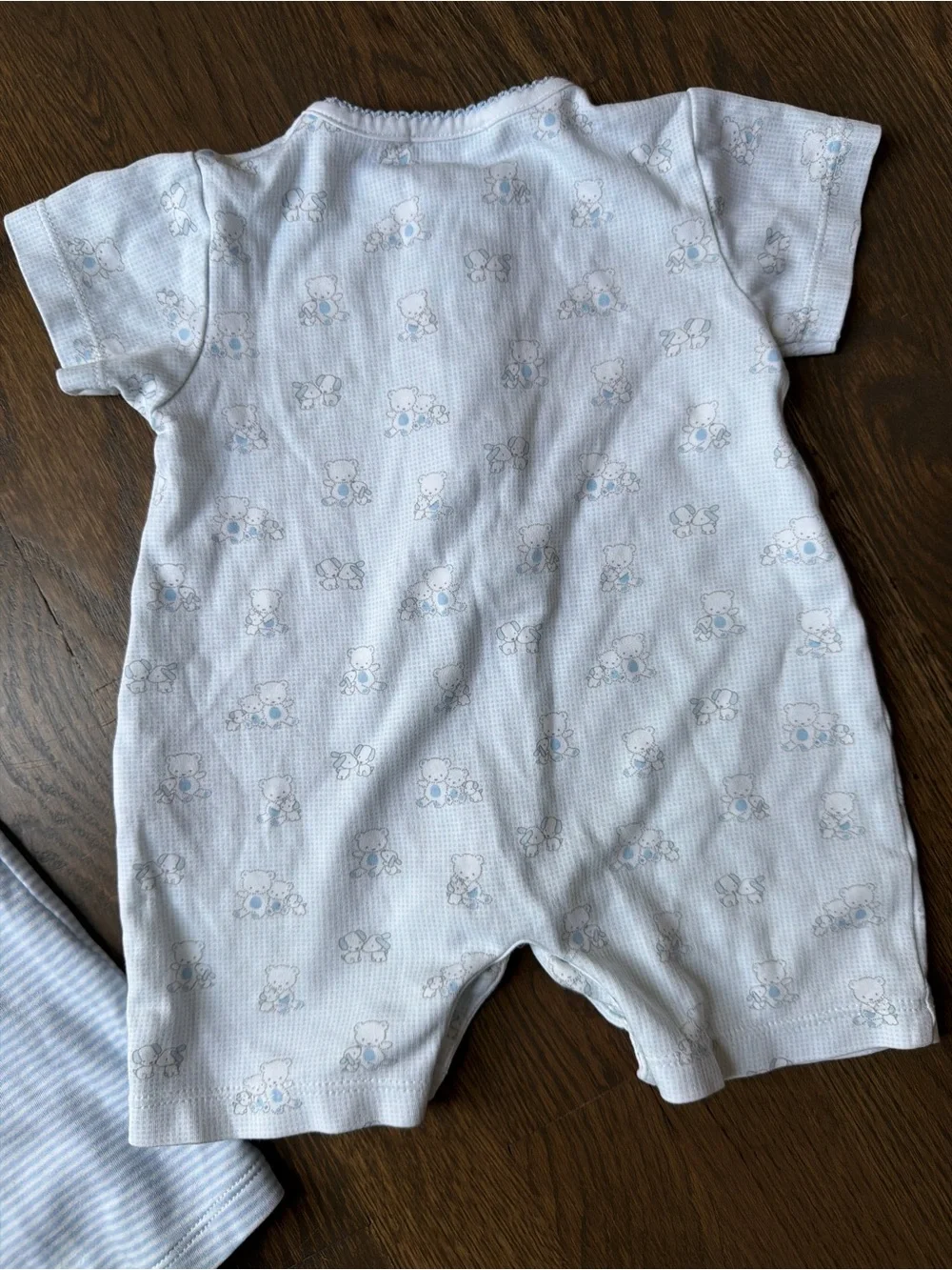 Kissy Kissy Baby Short Sleeve Rompers Set in Light Blue and White 2pc